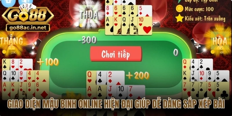 Giao diện mậu binh online hiện đại giúp người chơi dễ dàng sắp xếp bài